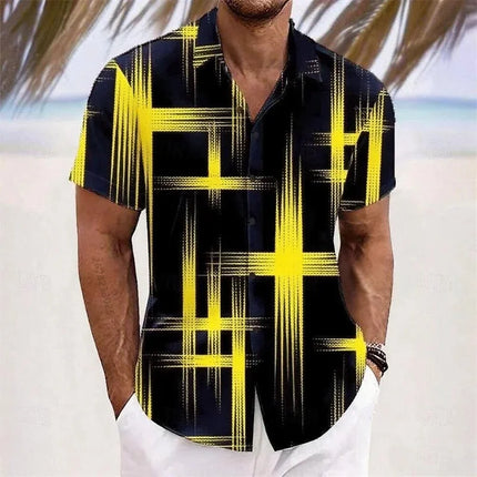 Men's Geometric 3D Printed Lapel Short Sleeve Casual Fashion Shirt Summer Outdoor Vacation Hawaiian Shirt