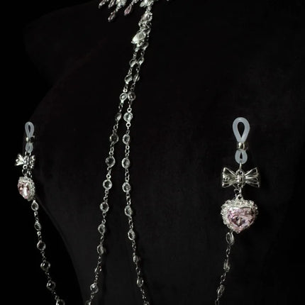 Pink Diamond Heart Necklace Nipple Clips Erotic Body Chain SM Couple's Teasing Sexy Accessories Nipple Stimulation Adult Sex Toy