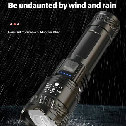 Rechargeable LED Flashlight Zoomable Torch with LCD Display 3 Modes Waterproof High Power Hand Light Outdoor Wilderness Camping