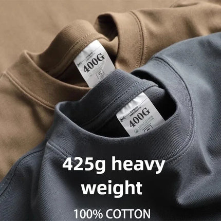 Heavy Weight 425 grams Men T Shirt Cotton Half Sleeve Breathable High Quality Round Neck Basic Tops Men Summer T-Shirt
