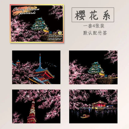 DIY 4Pcs Night Scene Art Scratch Painting Toys City Building Landscape Kids Educational Toys Birthday Gift Room Decor