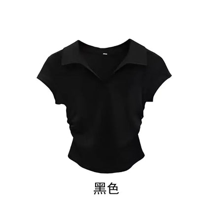 Cotton Summer Sexy Women's T Shirt Skinny Slim Basic Solid Crop Top Short Sleeve Polo TShirtCasual Top Tee for Women