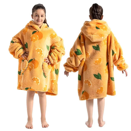 Kids Oversized Hoodie Blanket With Sleeve Boy Girl Sweatshirt Winter Fleece Hoody Avocado Rainbow Dinosaur Print Hooded Sweat