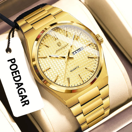 POEDAGAR Luxury Fashion Men's Wristwatch Waterproof Luminous Date Week Man Clock Stainless Steel Quartz Business Watches For Men
