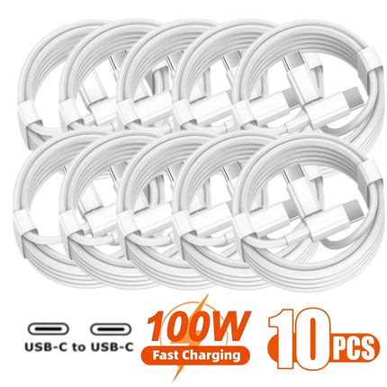 10PCS Type C to Type C Cable For IPhone 15 16 17 PD 100W Fast Charging For Samsung Xiaomi Huawei Type C Data Line White 1M