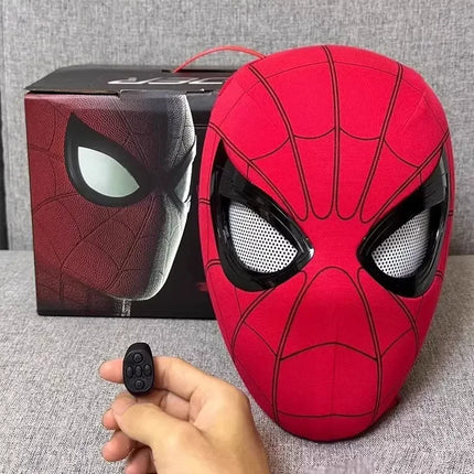 Hot In Stock 1:1 Scale Miles Spider-Man Electronic Mask With Moving Glowing Eyes Ring Control Cosplay Toy Gift For Boys Gift