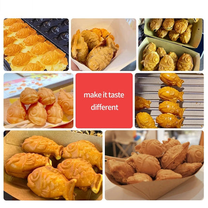 HomeWise Taiyaki Maker 1400W Fish Shaped Waffle Machine 12PCS/14PCS Taiyaki Waffle Maker Non-stick Coating Electric/GAS