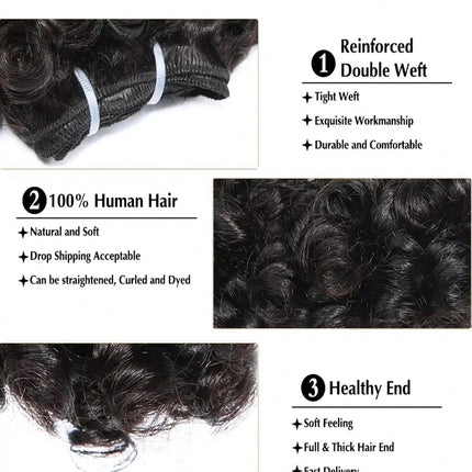 Bouncy Curly Hair Bundles With Closure Brazilian Remy Human Hair Bundles 3-Piece 6inch Extensions Natural Color