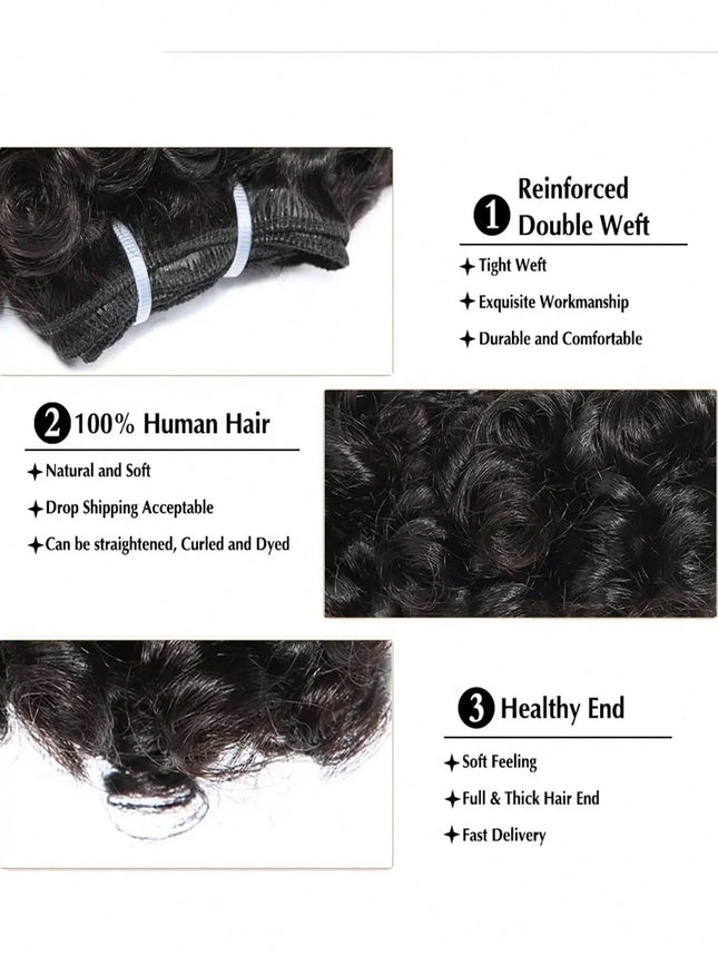 Bouncy Curly Hair Bundles With Closure Brazilian Remy Human Hair Bundles 3-Piece 6inch Extensions Natural Color