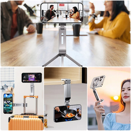 For Magsafe Airplane Phone Holder Foldable Tripod Portable Magnetic Phone Holder 360 Rotating Travel Phone Stand