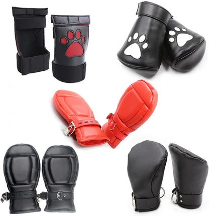 Unisex Leather Puppy Play Dog Glove Dog Paw Print Padded Fist Mitt Fetish BDSM Bondage Dog Slave Roleplay Glove Tailplug Sex Toy