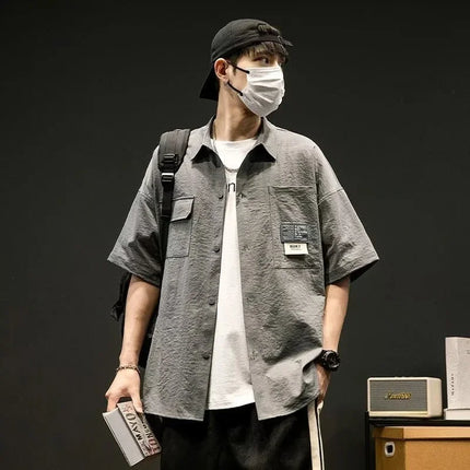 Summer Men Short Sleeve Shirts Japanese Casual Lapel Blouses High Street Multi-pocket Oversized Shirt Fashion Camisas De Hombre