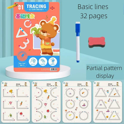 Magical Tracing Workbook Montessori Educational Writing for Children Reusable Pen Control Training Calligraphy Copybook for Kids