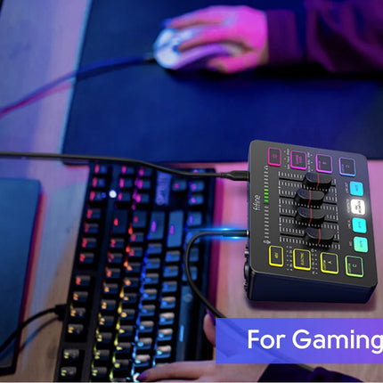 FIFINE Gaming Audio Mixer,Streaming 4-Channel RGB Mixer with XLR Microphone Interface,for Game Voice,Podcast,AmpliGame SC3