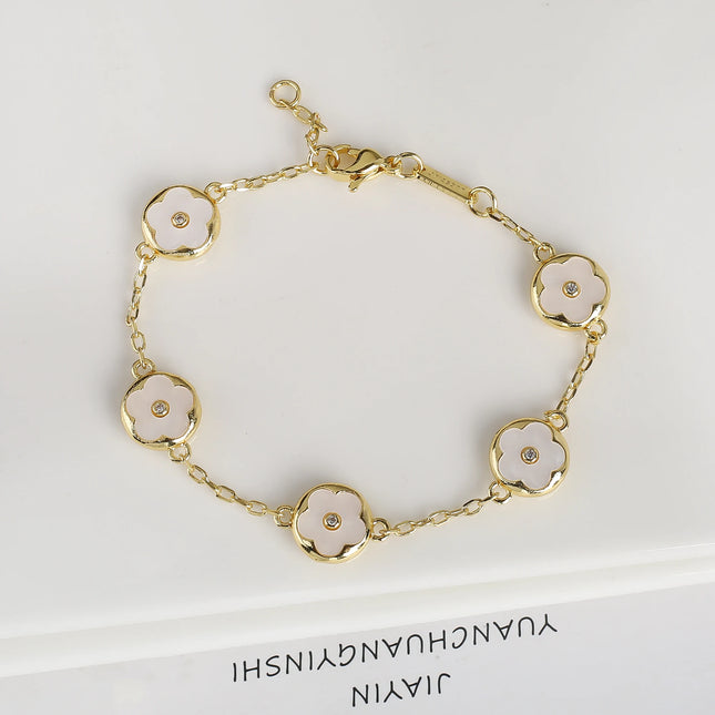 Trendy Creative Adjustable Round Five Leaf Flower Gold-Plated Bracelet Luxury for Women Daily Party Jewelry Accessories Clover