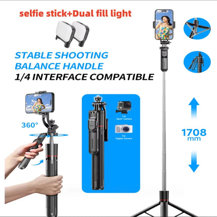FANGTUOSI New 1.7M Wireless Selfie Stick Tripod Foldable Stand For Gopro Action Cameras Smartphones Balance Steady Shooting Live