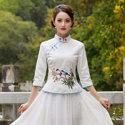 Cheongsam Top Hanfu Ethnic Style Chinese Clothing for Women Clothes Qipao Vintage Embroidery Elegant Shirt Streetwear Harajuku