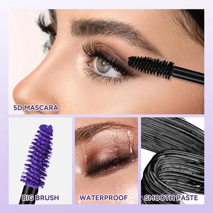 Lakerain 5D Mascara Eyelashes Lengthening Long-Lasting Intense Black Waterproof Nourishing Smudge-Proof Mascara Eye Makeup