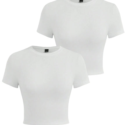 Y2K Woman Solid Cotton Crop Tops Short Sleeve High Elastic T-Shirt Soft O-Neck Sporty Tees Summer Street Fashion Female Clothes
