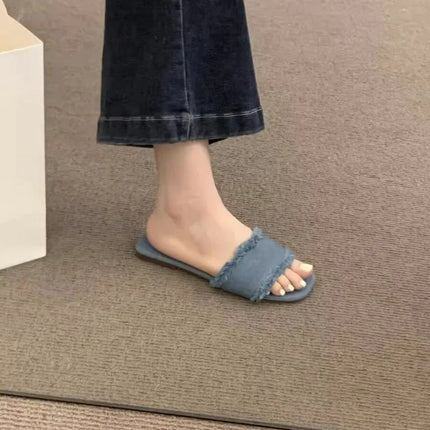 Vintage Summer Open Toe Weave Women Flats Slippers Shoes Concise Outdoor Beach Vacation Ladies Dress Slides