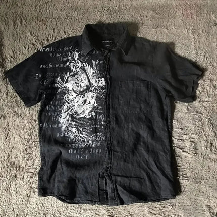 Y2K White Shirt Affliction Retro T Shirt Harajuku Men Skull Holy Writ Letter Printing Tee Fashion Gothic Short Sleeves Tops