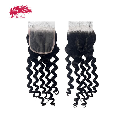 Ali Queen Hair Natural Wave 4x4 5x5 Lace Closure Human Hair HD Lace Frontal Original Raw Hair Free Part Pre plucked