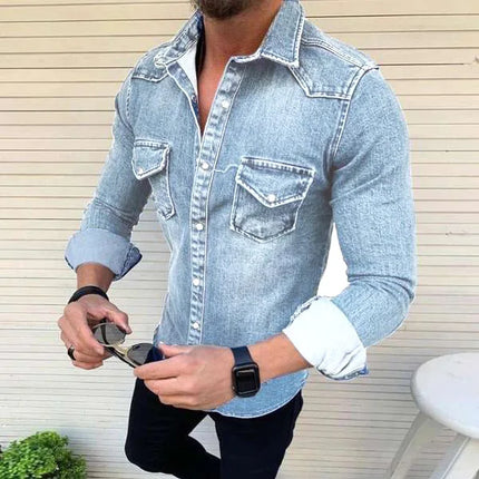 Korean Version Slim Fit Casual Cotton Blend Long Sleeved Washed Old Denim Shirt 2025 New Men's Denim Shirt Fashionable Jacket
