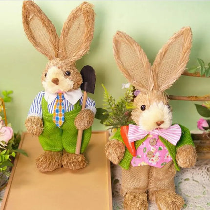35cm Size Easter Straw Rabbit Handmade Craft Country Retro Style Woven Bunny Exquisite Hand Gifts Realistic Design