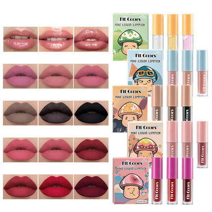 Cute Lipstick Set 3pcs/set Velvet Matte Waterproof Red Nude Black Lip Stick Tint Makeup Mini Lip Gloss Kit Plumping Lip Oil Set