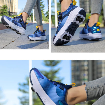 Kids Two Wheels Roller Skating Shoes with Light Magic Stick Walking Shoes, Detachable Wheels Roller Skate Shoes for Teenagers