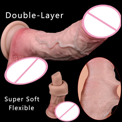 SXXY Skin Texture Lifelike Double Layer Silicone Dildo Elastic Soft Anal Plug Vaginal Anus Stimulator Dual Layer Penis Sex Toys