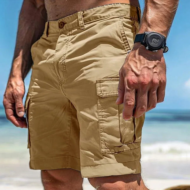 Men's Multi Cargo Pocket Knee Length Casual Shorts Button Zipper Loose Fit Outdoor Bottoms for Beach Style Daily Street Wear