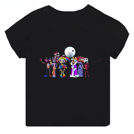 Hot Sale The Amazing Digital Circus Print Kids T-shirt Girls Clothes Baby Boys Black Short Sleeve Cotton T Shirt Children Tops