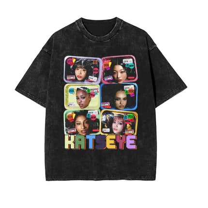 KATSEYE Merch Washed Graphic Print TShirt Men Women Short Sleeve Fashion Tshirts Oversized Crewneck Loose Cotton Tee Streetwear