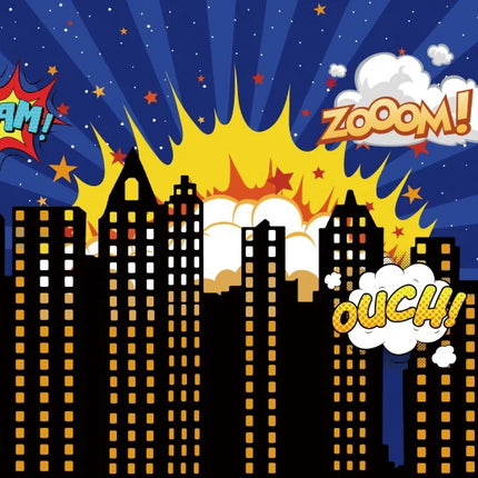 Superhero Baby Shower Birthday Backdrop City Building Super Hero Party Photography Background Photo Studio Custom Name Banner