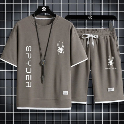 Men's Large-sized Summer Casual Fashionable Breathable Quick-drying Sports T-shirt And Shorts Set Short-sleeved Fitness Outfit