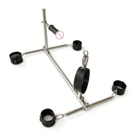 Unisex Stainless Steel BDSM Bondage Set Big Dildo Leather Handcuffs Wrist Cuffs Neck Collar Slaves Devices Sex Toys for Women 18