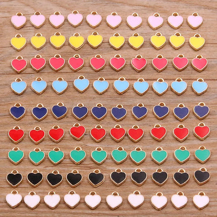 50PCS 6*8mm 10 Color Alloy Metal Drop Oil Small Heart Charms KC Gold Pendant For DIY Bracelet Necklace Jewelry Making