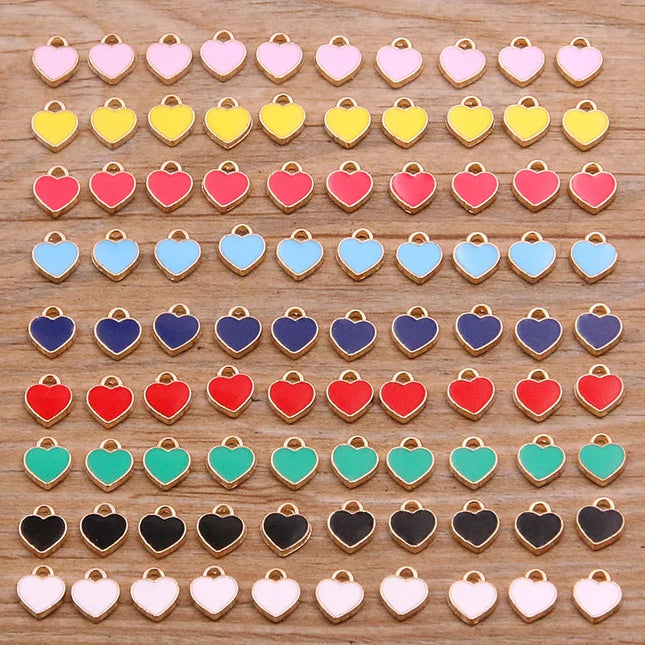 50PCS 6*8mm 10 Color Alloy Metal Drop Oil Small Heart Charms KC Gold Pendant For DIY Bracelet Necklace Jewelry Making