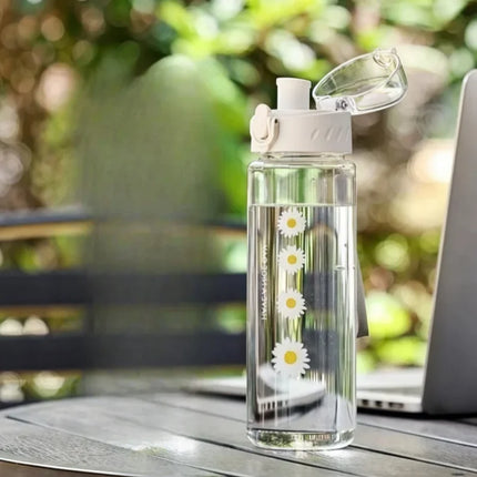 780ml Daisy Flower Plastic Water Bottle Sports Transparent Water Bottle Portable Gym Travel Clear Leakproof Drinking Bottle