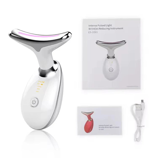 3-in-1 Microcurrent Neck Massager Facial Lift Tighten Face Contour and Smooth Lines Device 3-Color LED Light Beauty Instrument