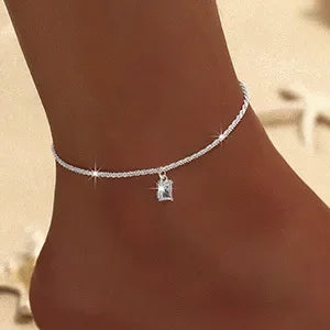 Shiny Sparkling Simple Anklet for Women Cross Pendant Silver Color Elegant Jewelry Female Beach Ankle Bracelet on Foot Gifts