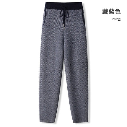 Soft 100% Merino Wool Straight-leg Pants For Men Jacquard Warm Knitted Pants Autumn Winter Thick Bottom Wear
