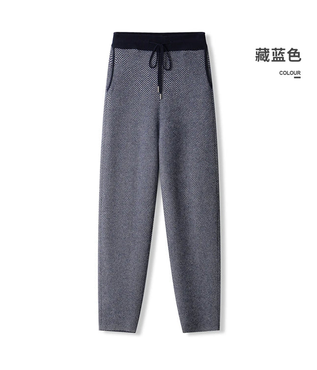 Soft 100% Merino Wool Straight-leg Pants For Men Jacquard Warm Knitted Pants Autumn Winter Thick Bottom Wear