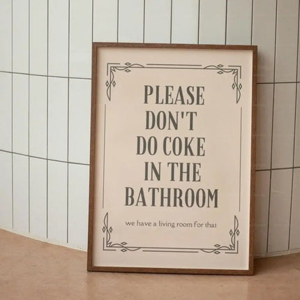 Retro Please Don't Do Coke In The Bathroom Beige Groovy Animated Hearts Wall Art Canvas Painting Posters Living Room Home Decor