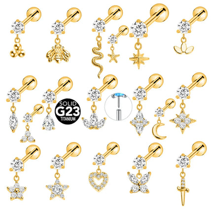 ASTM F136 G23 Titanium Flower Petals Butterfly Labret Threadless Piercing Pin Push in Lip Stud Daith Conch Earring 16G 18G 20G