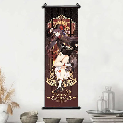 Genshin Impact Poster Anime Hot Games Wall Artwork Hutao Klee Vendi Canvas Painting Print Hanging Scroll Home Decoration Gift