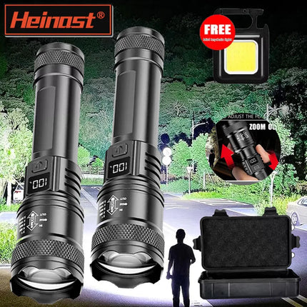 1/2pcs/A Set High-power Flashlight Rechargeable Torch with Display Zoomable Battery Light Camping Hiking Lantern Emergency Lamp