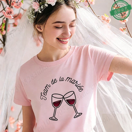 French Themed Bridal Party T Shirts Women Future Mariée Team De La Mariée Tee Short Sleeve Wine Glass Tops for EVJF Bachelorette