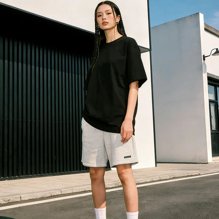 Oversize T-shirts 230GSM Cotton Couple T-Shirt High Street Short Sleeves Tee Shirt Solid Color Casual Loose Basic Streetwear Top